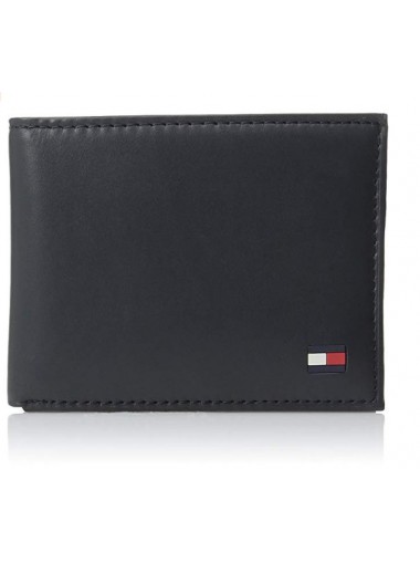 Tommy Hilfiger Men's Leather Cambridge Passcase Wallet with Removable Card Holder- Black